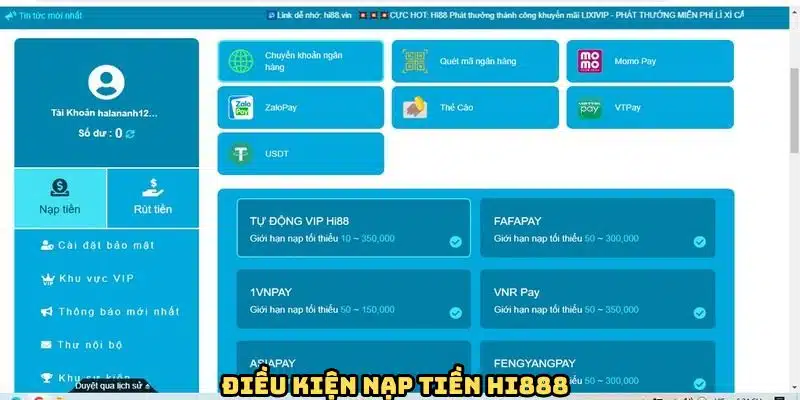 Nạp Tiền HI888 - Thao Tác Dễ Dàng, Đa Dạng Phương Thức 1 Điều khoản cần hết sức chú ý khi thực hiện nạp tiền HI888