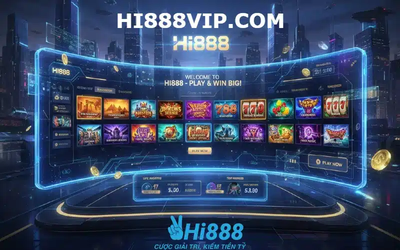 Giao diện sảnh game nổ hũ HI888 với nhiều trò chơi slot đa dạng và màu sắc