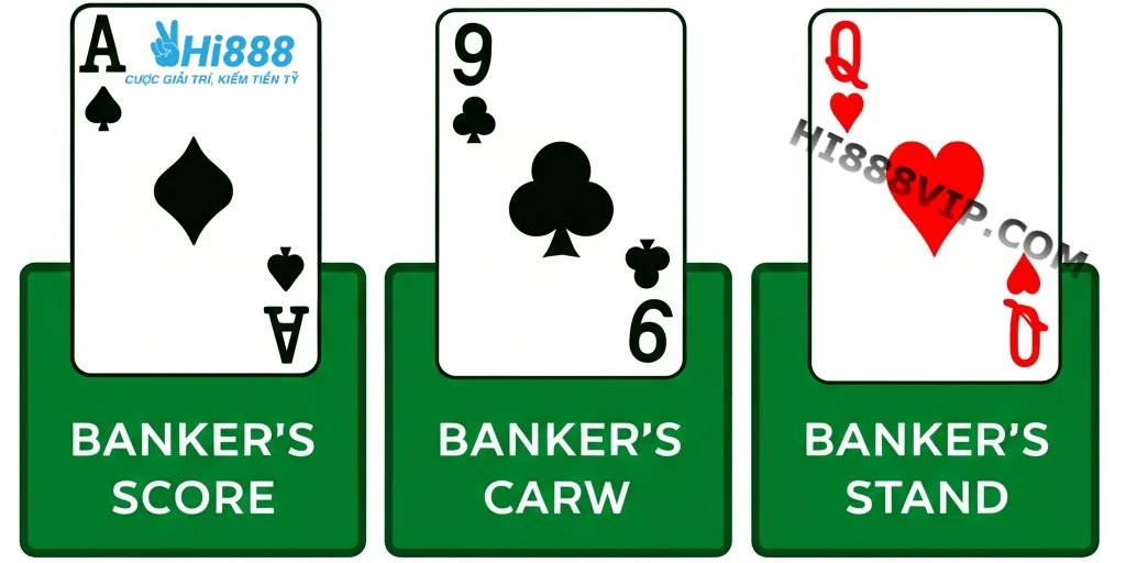 Sơ đồ quy tắc rút lá bài thứ 3 của cửa Banker, một phần quan trọng trong luật chơi baccarat chi tiết.
