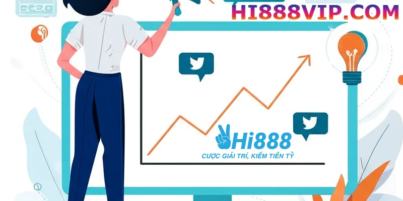 Hình minh họa chuyên viên marketing đang phân tích chiến dịch trong đợt tuyển dụng marketing của Hi888.
