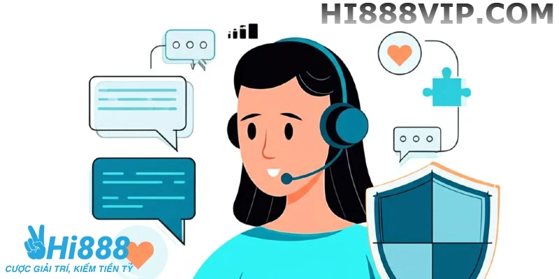 Hình minh họa nhân viên CSKH thân thiện đang tư vấn, thể hiện tinh thần của vị trí mà Hi888 đang tuyển dụng chăm sóc khách hàng online.